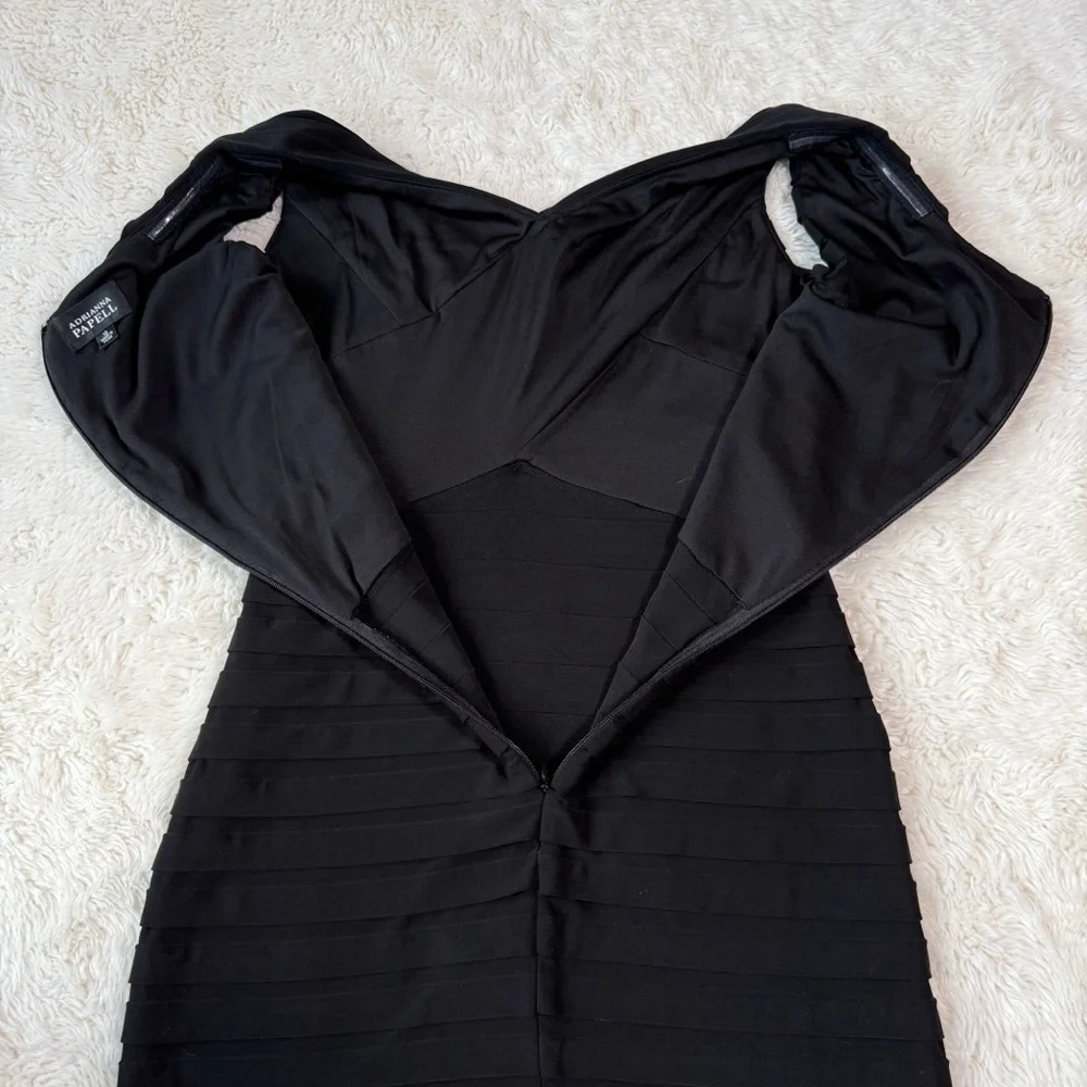 Adrianna Papell Woman Black V-Neck Sleeveless Sheath Dress US10 Evening Cocktail - Picture 5 of 9